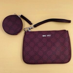 Nine West burgundy and black  clutch wallet with matching tech case zip top